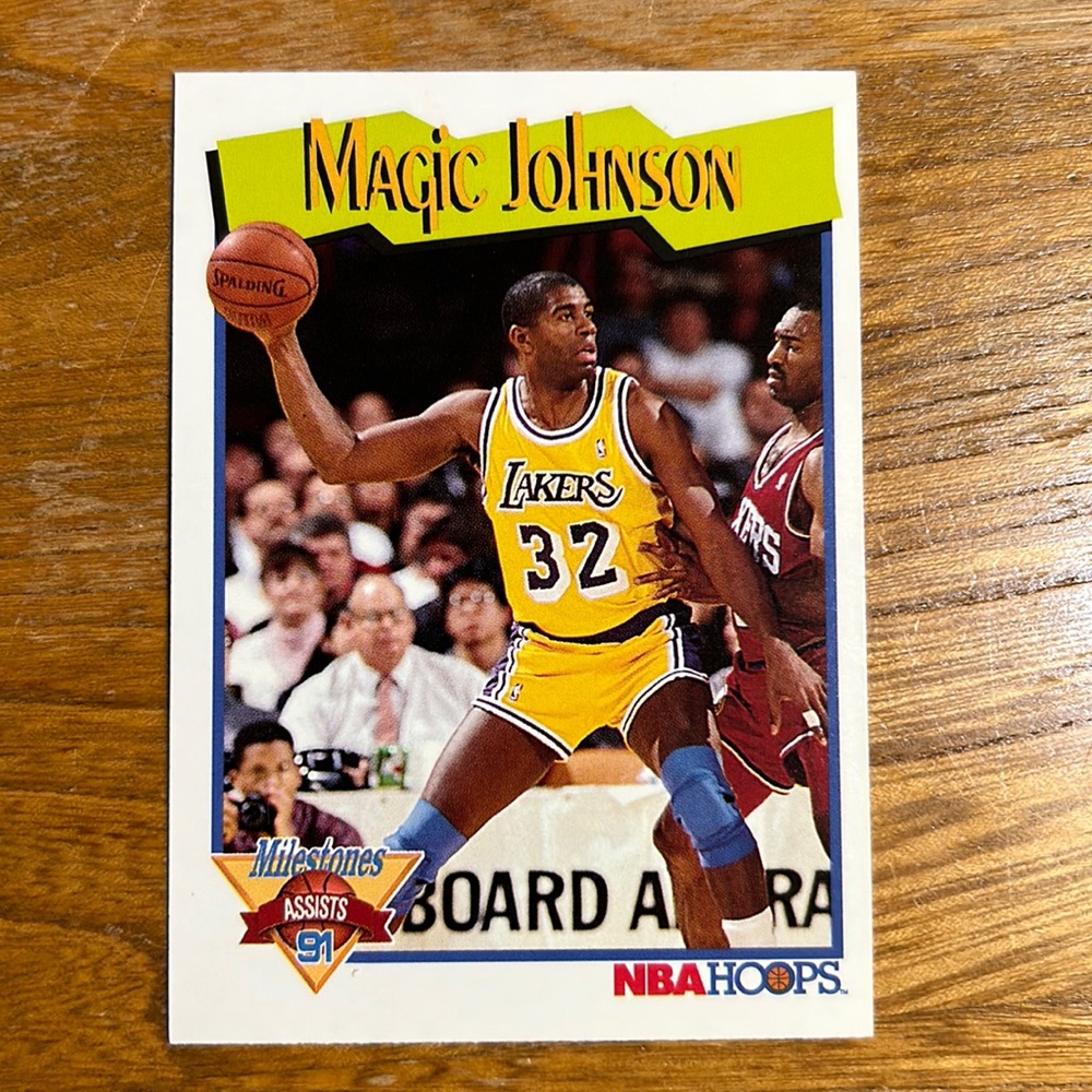Magic Johnson NBA Hoops Collectible card #316 1991 LA Lakers Milestones Assists